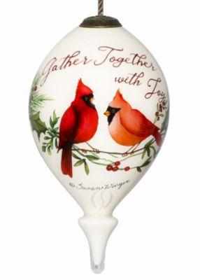 Inner Beauty Gifts Cardinal Gathering Hand Painted Glass Ornament