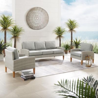 Crosley Furniture Capella Outdoor Wicker 3Pc Sofa Set Gray/acorn - Sofa & 2 Armchairs