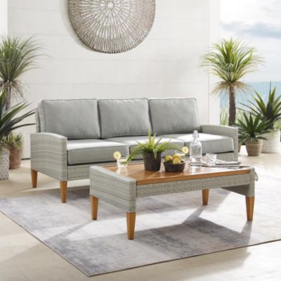 Crosley Furniture Capella Outdoor Wicker 2Pc Sofa Set Gray/acorn - Sofa & Coffee Table
