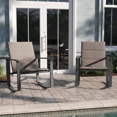 Emma And Oliver Braelin Set Of 2 Outdoor Rocking Chairs With Flex Comfort Material And Metal Frame