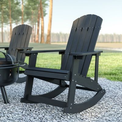 Emma And Oliver 2Pk All Weather Indoor/outdoor Poly Resin Rocking Adirondack Chairs