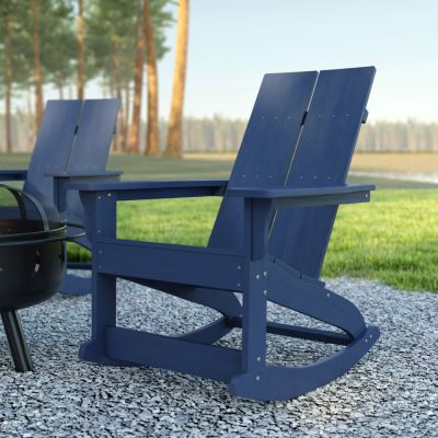 Emma And Oliver Set Of 2 Modern All-Weather Poly Resin Adirondack Rocking Chairs For Indoor/outdoor Use
