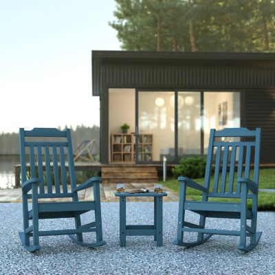 Emma And Oliver Set Of 2 Indoor/outdoor Poly Resin Rocking Chairs With Side Table