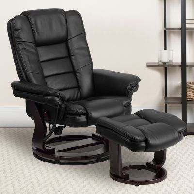Emma And Oliver Multi-Position Stitched Recliner & Ottoman With Swivel Base