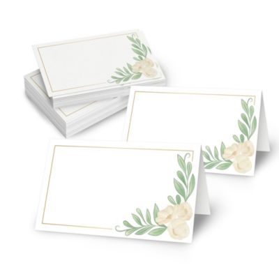 Rileys & Co 50 Pack Blank Place Cards, White And Gold Foil Wedding Place Cards For Table Setting 2X3.5 In Folded
