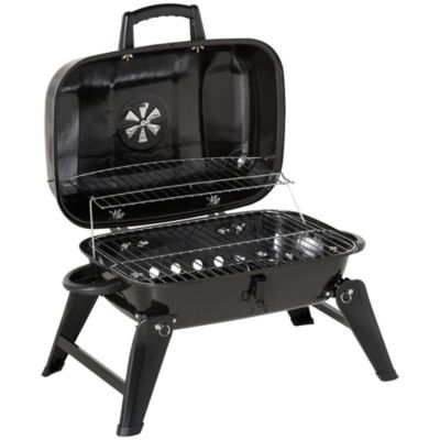 Outsunny 14'' Iron Tabletop Charcoal Grill With Portable Anti Scalding Handle Design Folding Legs For Outdoor Bbq For Poolside Backyard Garden