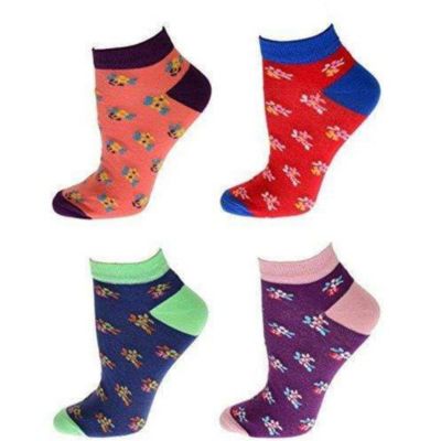 Sierra Socks Women's Floral Pattern Ankle Low Cut Cotton Socks, 2-Pair Pack & 4-Pair Pack Low Cut Socks