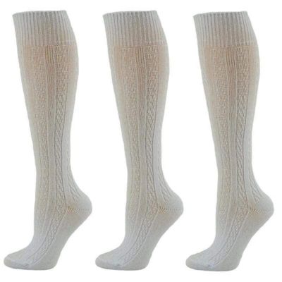 Sierra Socks Women's Classic Cable Knit Cotton Knee High Socks 3 Pair Pack