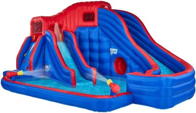 Sunny & Fun Deluxe Adventure Inflatable Water Slide Park â Heavy-Duty For Outdoor Fun - Climbing Wall, 2 Slides & Splash Pool â Easy To Set Up &
