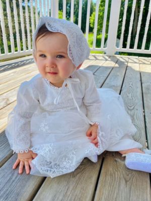 Laurenza's Baby Girls Long-Sleeve Lace Baptism Dress Christening Gown with  Bonnet | belk