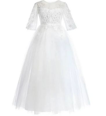 Laurenza's Girls Lace Communion Gown With Pearl Accents