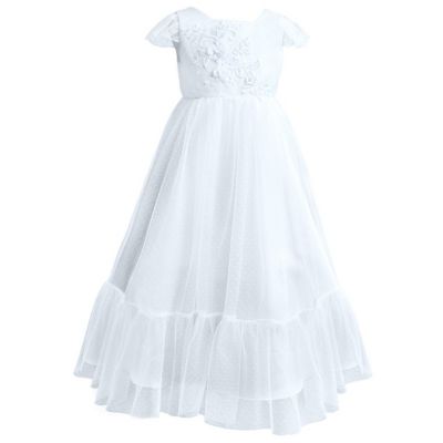 Laurenza's Girls White Lace Communion Gown Flower Girl Dress