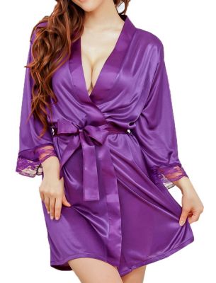 Piccocasa Satin Kimono Women Robe Purple