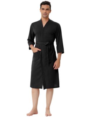 Lars Amadeus Men's Solid Color 3/4 Sleeves Waffle Spa Robe