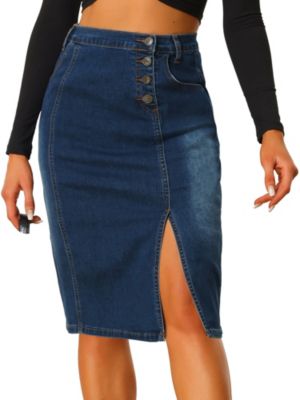 Allegra K Denim Skirt for Women's Button Decor Side Slit Slash Pocket Midi  Skirt | belk