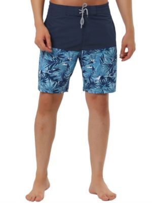 Tatt 21 Men's Summer Beach Drawstring Color Block Printed Swim Board Shorts