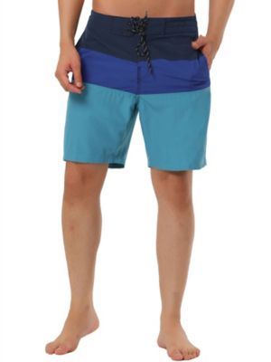 Tatt 21 Men's Summer Holiday Beach Color Block Drawstring Waist Swim Board Shorts