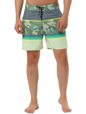 Tatt 21 Men's Summer Holiday Beach Drawstring Color Block Printed Swim Board Shorts