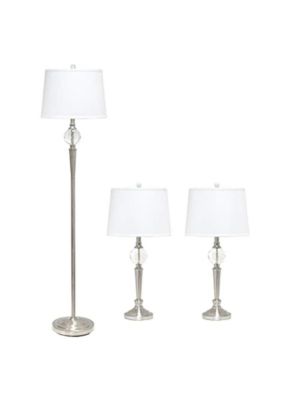 All The Rages Crystal Drop Table And Floor Lamp Set In Brushed Nickel, Silver -  734896665844