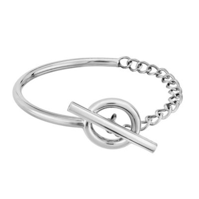 Aeravida Trendy Unisex Punk Fashion Half Chain Bangle In 925 Sterling Silver Toggle Bracelet