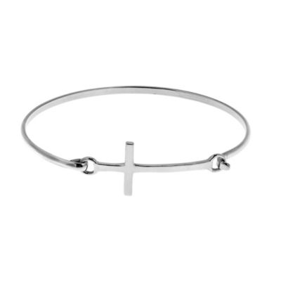 Aeravida Classy Sleek Christian Cross In 925 Sterling Silver Bangle Bracelet