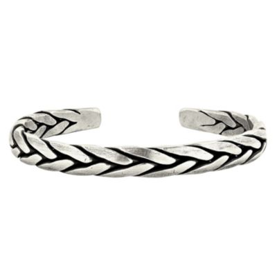 Aeravida Unisex Hand Braided Karen Hill Tribe Solid Silver Cuff Adjustable Bangle Bracelet For Daily Wear