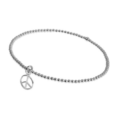 Aeravida Unisex Stylish Simple Elastic Bead Link Peace Sign / Peace Symbol Sterling Silver Stretch Fit Bangle Bracelet