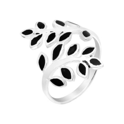 Aeravida Women's Serene Olive Branch Sterling Silver & Stone Inlay Wrap Ring For Jewelry Gift