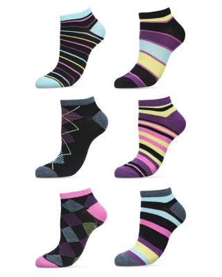 Memoi Women's Diamonds & Stripes Low Cut Socks 6 Pack
