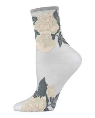Memoi Women's Beauty Rose Garden Sheer See-Through Ankle Socks