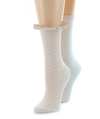 Memoi Women's Interlock Wave Cotton Blend Ankle Socks 2-Pack