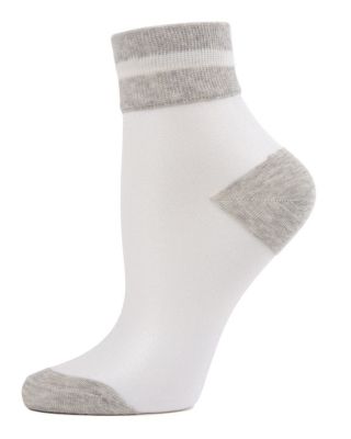 Memoi Women's Sheer See-Through Ankle Socks With Striped Cuff