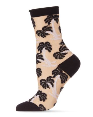 Memoi Palm Tree Sheer Women's Ankle Socks