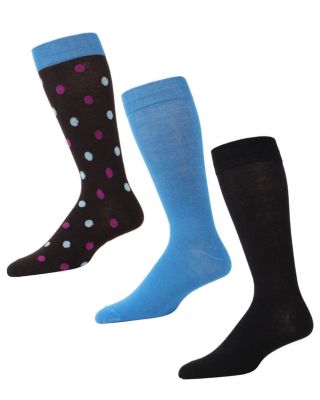 Memoi Men's Dotted Cotton Blend Crew Sock 3 Pack
