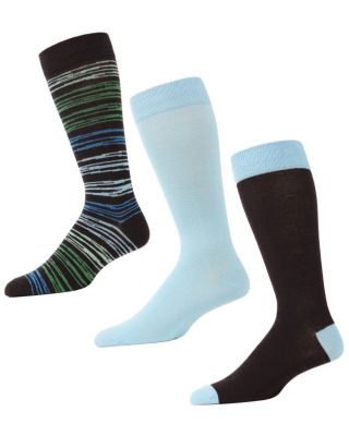 Memoi Men's Stripe Rush Cotton Blend Crew Sock 3 Pack
