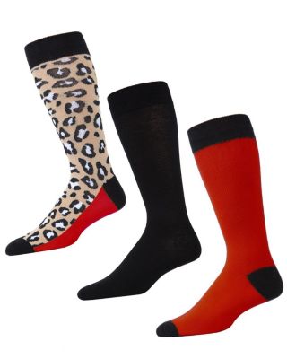 Memoi Men's Leopard Pane Cotton Blend Crew Sock 3 Pack