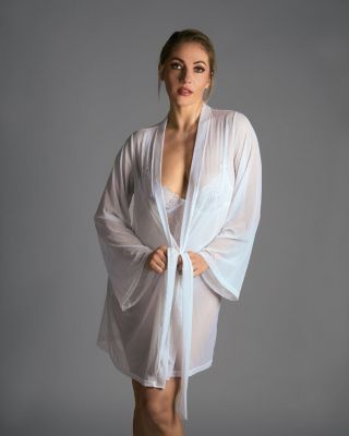 Memoi Women's Mesh Charlotte Robe With Kimono-Style Sleeves