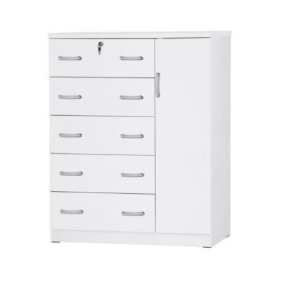 Better Home Products Jcf Sofie 5 Drawer Wooden Tall Chest Wardrobe In White