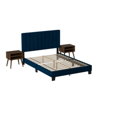 Elements Picket House Furnishings Colbie Upholstered Queen Platform Bed With Nightstands In Navy