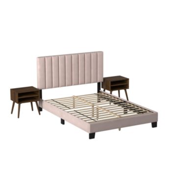 Elements Picket House Furnishings Colbie Upholstered Queen Platform Bed Iwith Nightstands In Blush