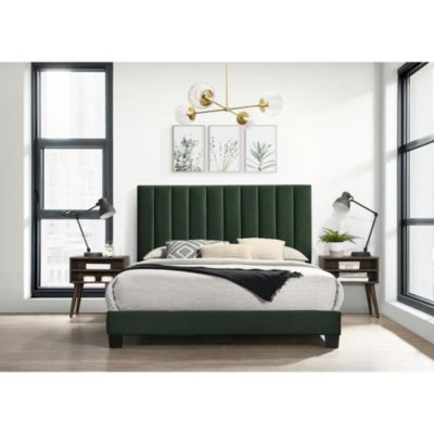 Elements Picket House Furnishings Colbie Upholstered Queen Platform Bed With Nightstands In Emerald