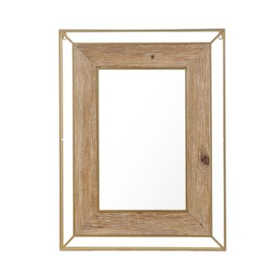 Luxen Home LuxenhÃ¶me Gold Metal And Natural Wood Rectangular Frame Accent Wall Mirror