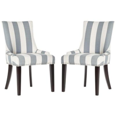 Safavieh Lester 19''h Awning Stripes Dining Chair - Silver Nail Heads, Mcr4709At-Set2