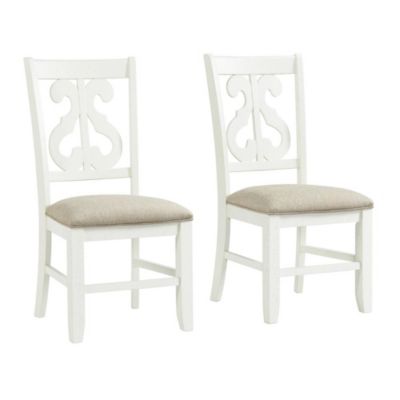 Elements Picket House Furnishings Stanford Wooden Swirl Back Side Chair Set In White