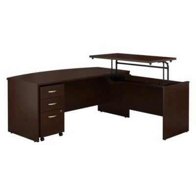 Bush Business Furniture Series C 72W X 36D 3 Position Bow Front Sit To Stand L Shaped Desk With Mobile File Cabinet, Mocha Cherry