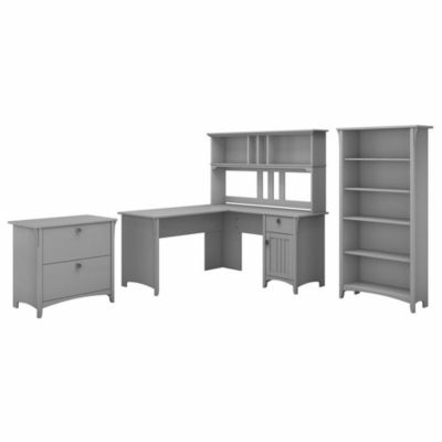 Bush Business Furniture Salinas 60W L Shaped Desk With Hutch, Lateral File Cabinet And 5 Shelf Bookcase
