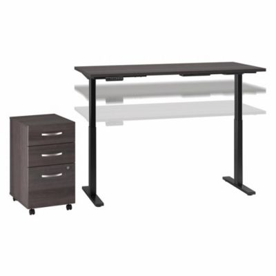 Bush Business Furniture Move 60 Series By 72W X 30D Height Adjustable Standing Desk With Storage, Storm Gray/black Powder Coat