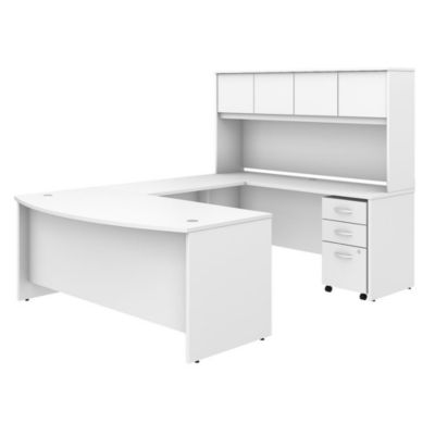 Bush Business Furniture Studio C 72W X 36D U Shaped Desk With Hutch And Mobile File Cabinet, White