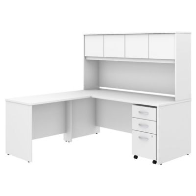 Bush Business Furniture Studio C 72W X 30D L Shaped Desk With Hutch, Mobile File Cabinet And 42W Return, White
