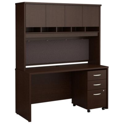 Bush Business Furniture Series C 60W X 24D Office Desk With Hutch And Mobile File Cabinet, Mocha Cherry